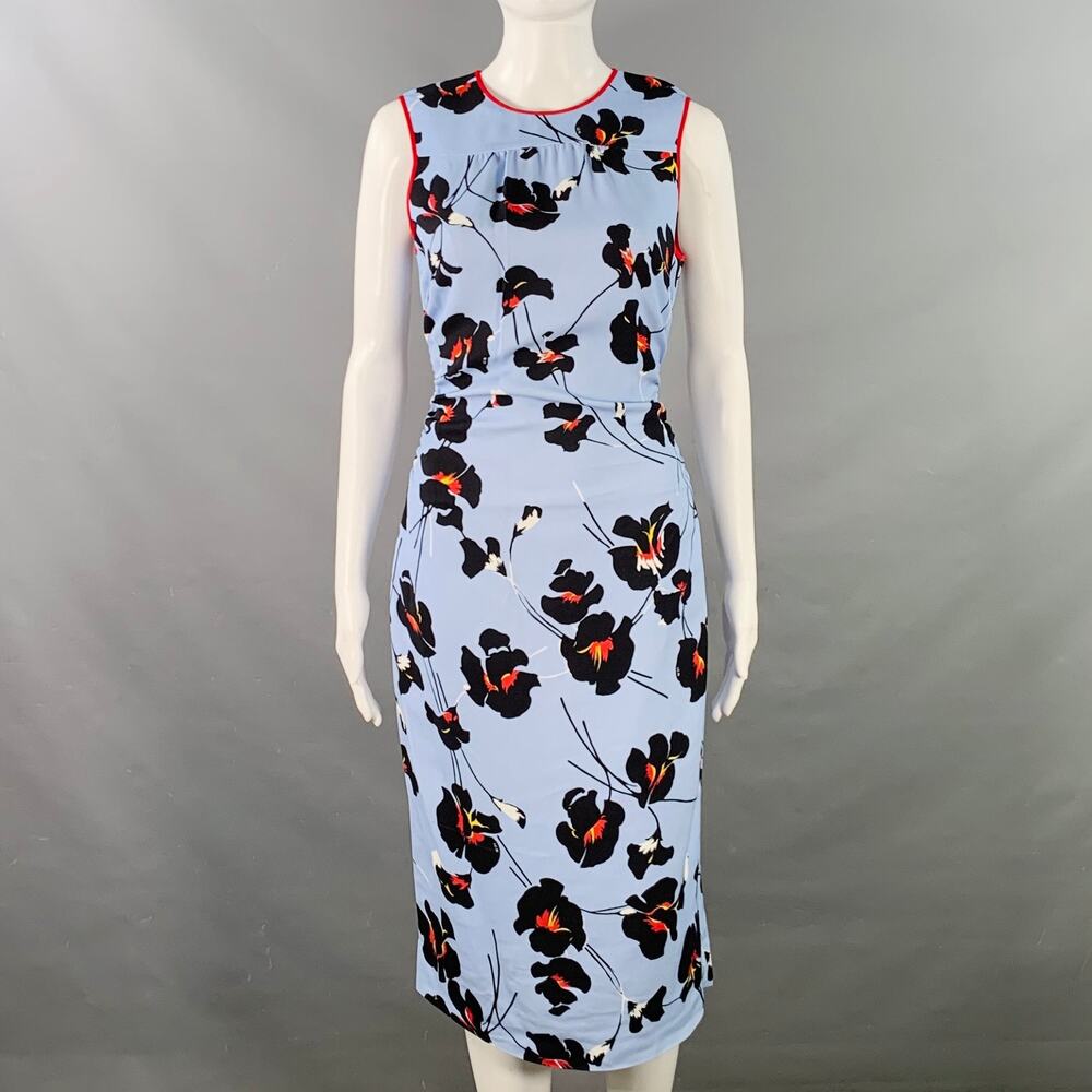 No. 21 Size XS Blue Black Red Floral Sleeveless Ruched Midi Dress